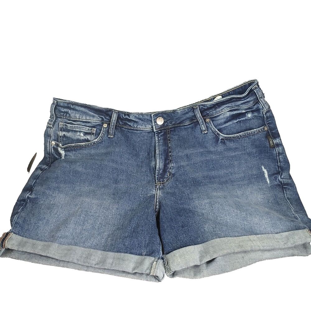 Silver Jeans Boyfriend Short Size 18 Womans Stretch Cuffed Distressed 5 Denim